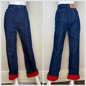 Vintage 1980s Winter Levi’s Jeans, Dark Denim with Red Flannel Lining, 27"x32"